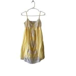 Vintage Baby Doll Dress Yellow Lace Trim Spaghetti Strap Coquette Romantic READ
